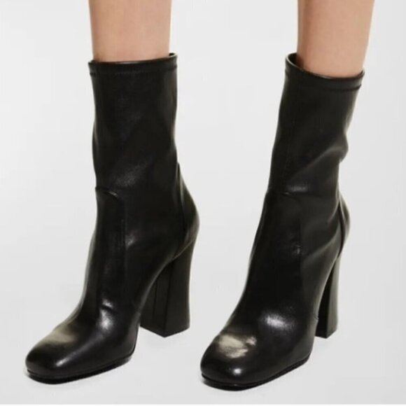 Stuart Weitzman Curveblock 100 bootie in black leather Women's Size 11 New $650 - Picture 3 of 7